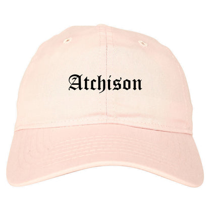 Atchison Kansas KS Old English Mens Dad Hat Baseball Cap Pink