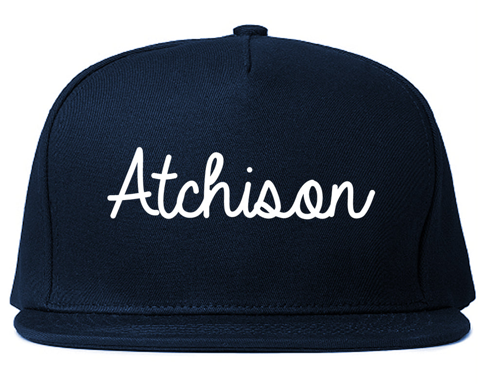 Atchison Kansas KS Script Mens Snapback Hat Navy Blue