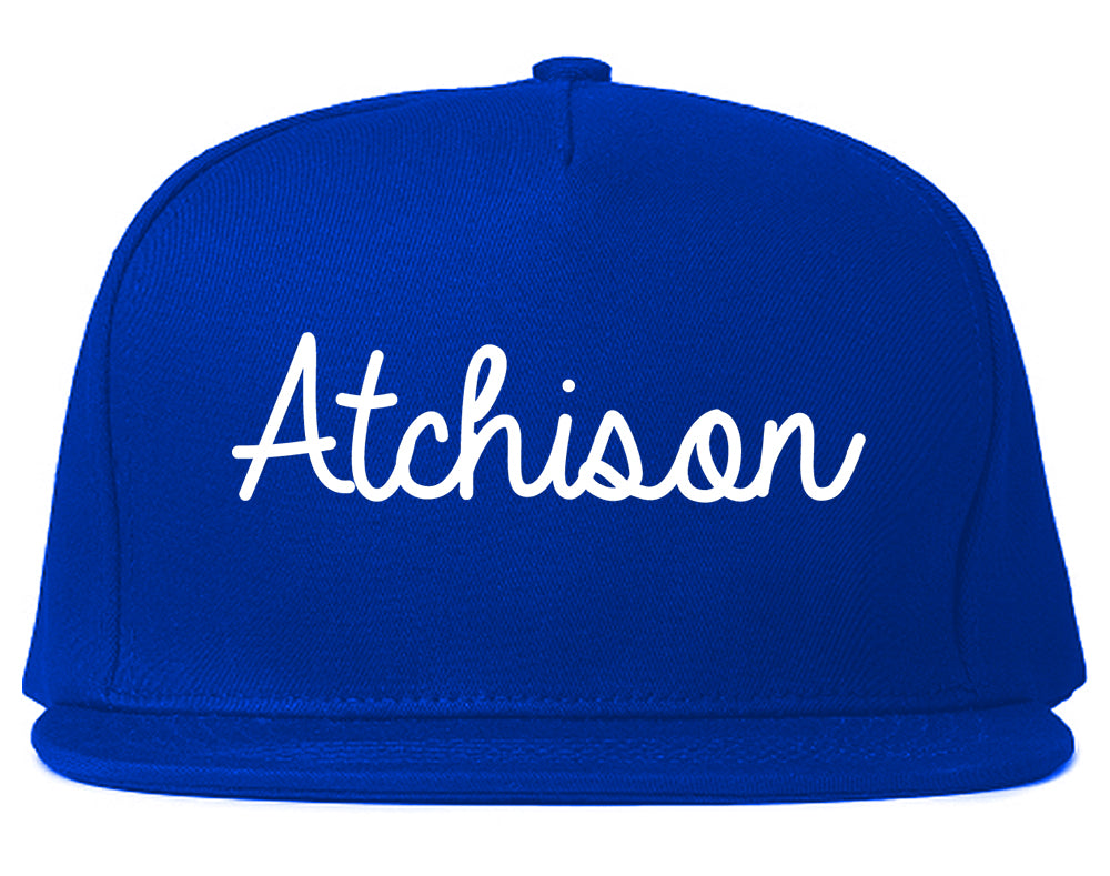 Atchison Kansas KS Script Mens Snapback Hat Royal Blue