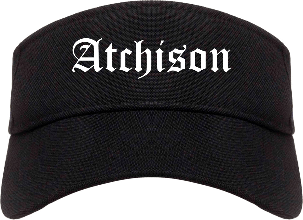 Atchison Kansas KS Old English Mens Visor Cap Hat Black