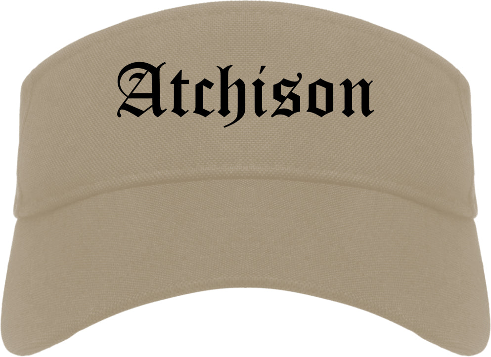 Atchison Kansas KS Old English Mens Visor Cap Hat Khaki