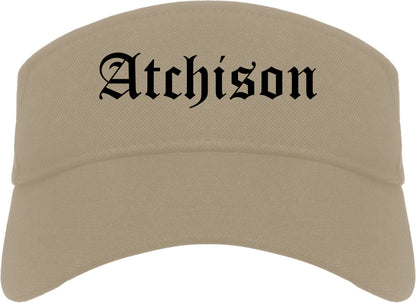 Atchison Kansas KS Old English Mens Visor Cap Hat Khaki