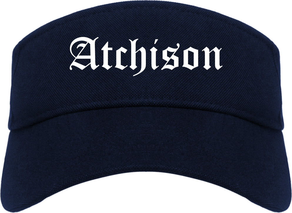 Atchison Kansas KS Old English Mens Visor Cap Hat Navy Blue