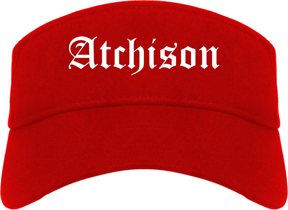 Atchison Kansas KS Old English Mens Visor Cap Hat Red