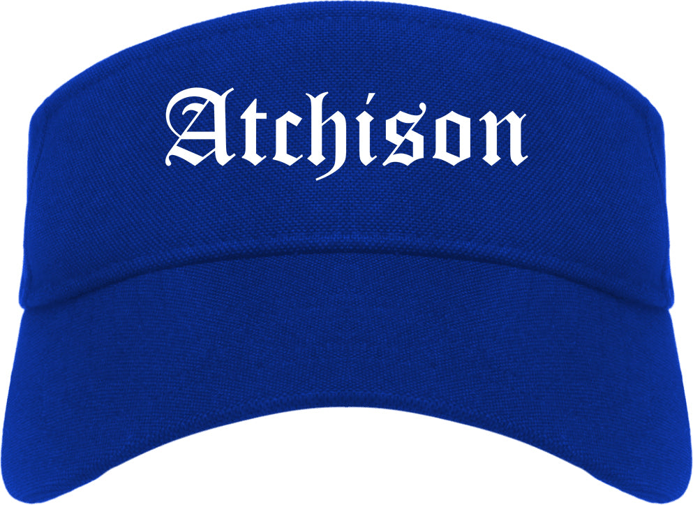 Atchison Kansas KS Old English Mens Visor Cap Hat Royal Blue