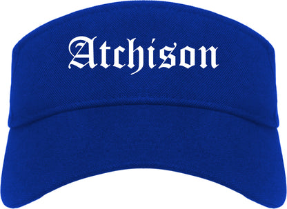 Atchison Kansas KS Old English Mens Visor Cap Hat Royal Blue