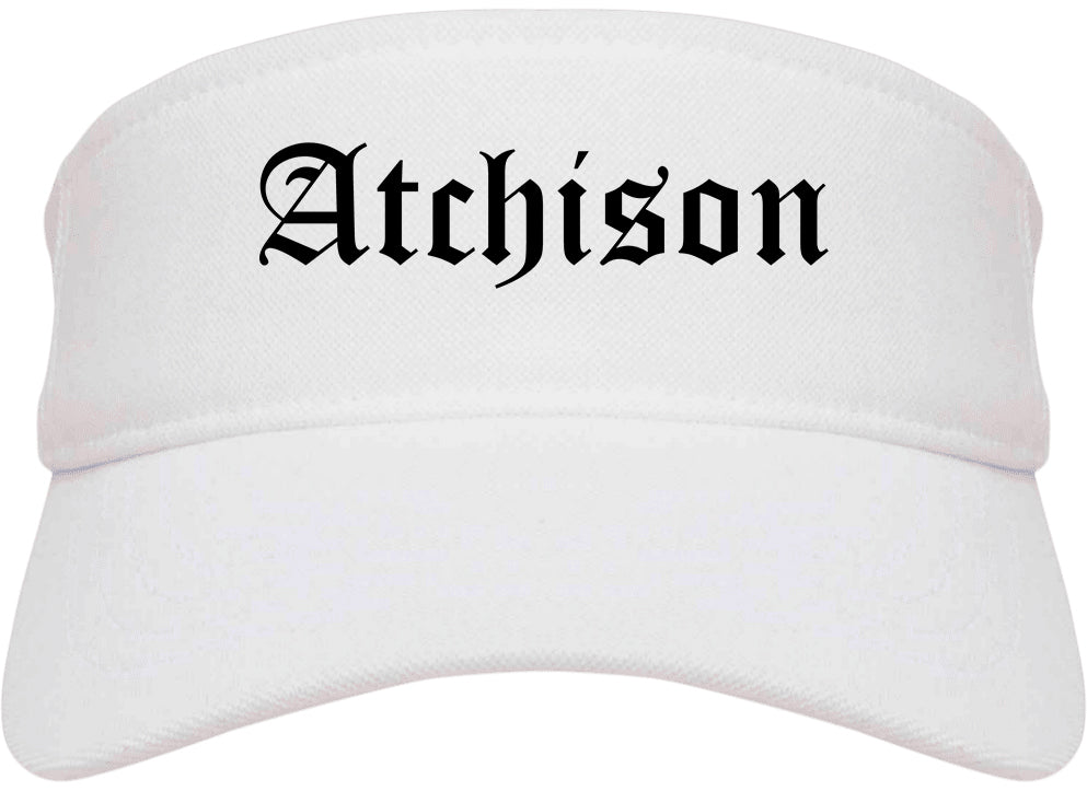 Atchison Kansas KS Old English Mens Visor Cap Hat White