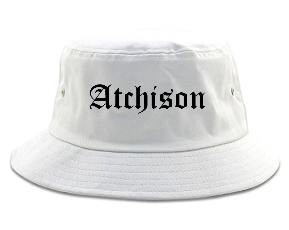 Atchison Kansas KS Old English Mens Bucket Hat White