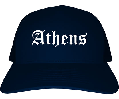 Athens Alabama AL Old English Mens Trucker Hat Cap Navy Blue