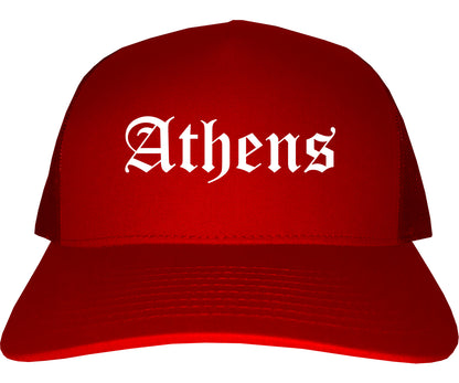 Athens Alabama AL Old English Mens Trucker Hat Cap Red