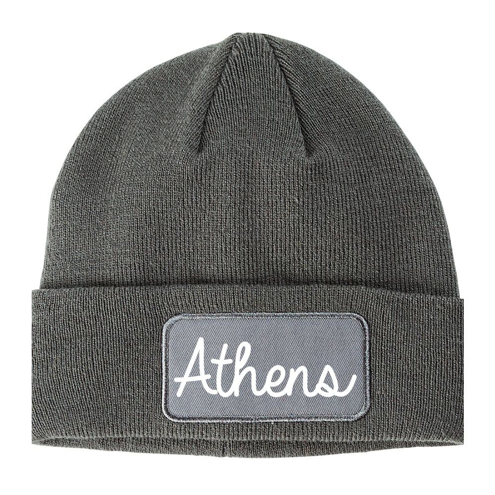 Athens Georgia GA Script Mens Knit Beanie Hat Cap Grey