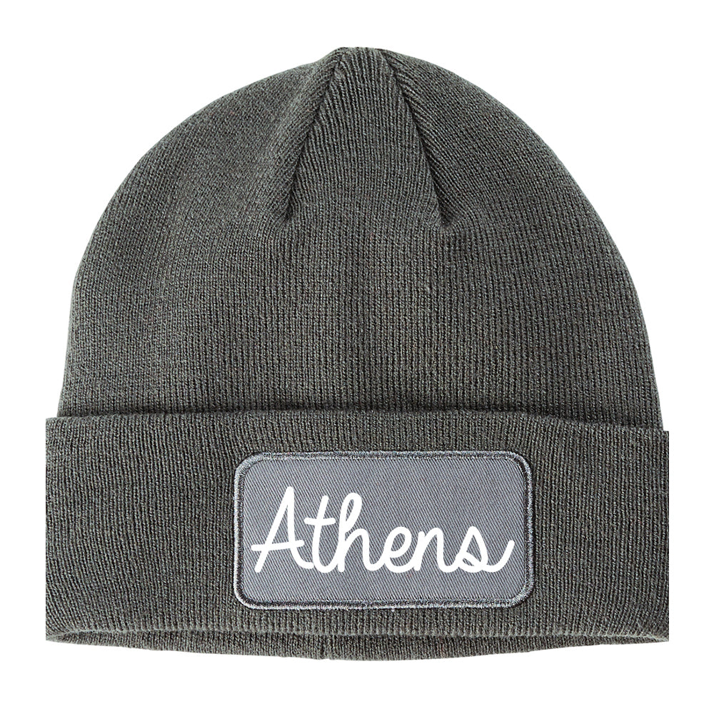 Athens Ohio OH Script Mens Knit Beanie Hat Cap Grey