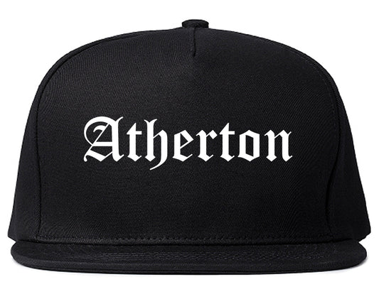 Atherton California CA Old English Mens Snapback Hat Black