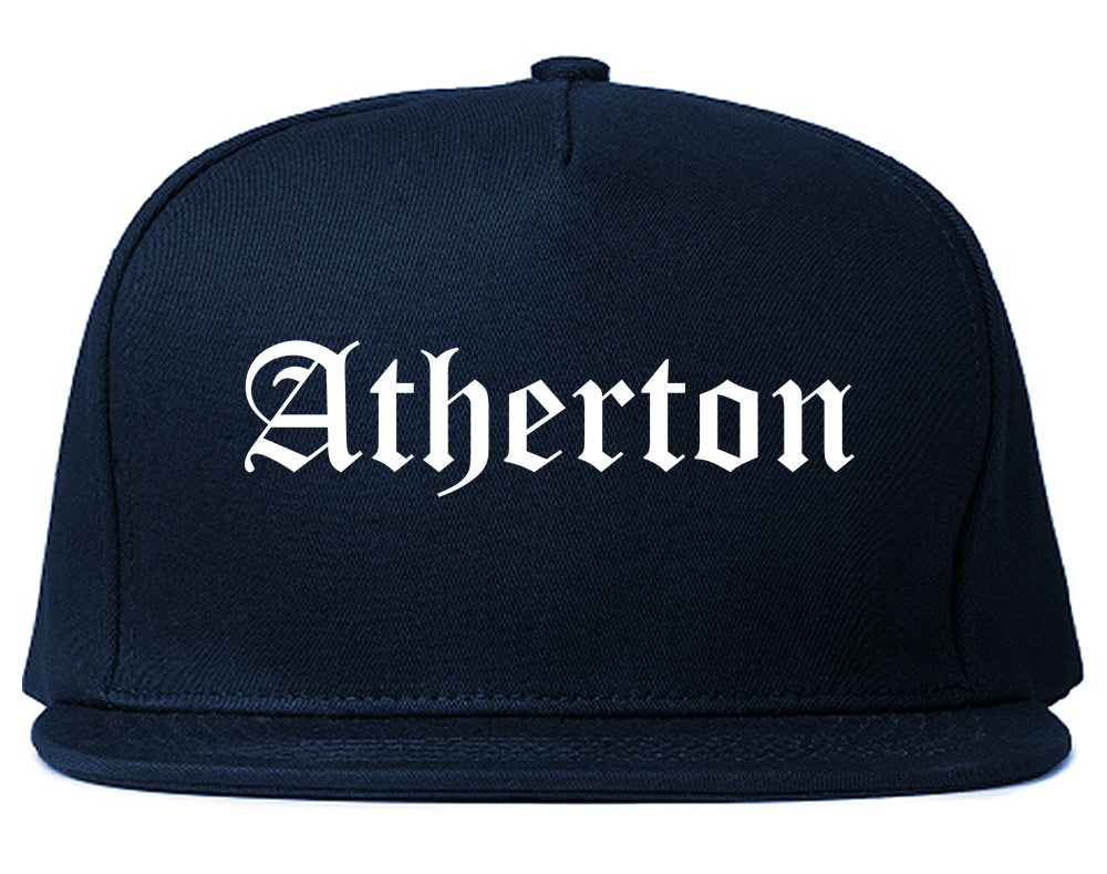 Atherton California CA Old English Mens Snapback Hat Navy Blue