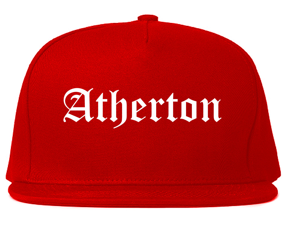 Atherton California CA Old English Mens Snapback Hat Red