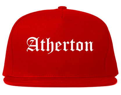 Atherton California CA Old English Mens Snapback Hat Red