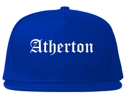 Atherton California CA Old English Mens Snapback Hat Royal Blue