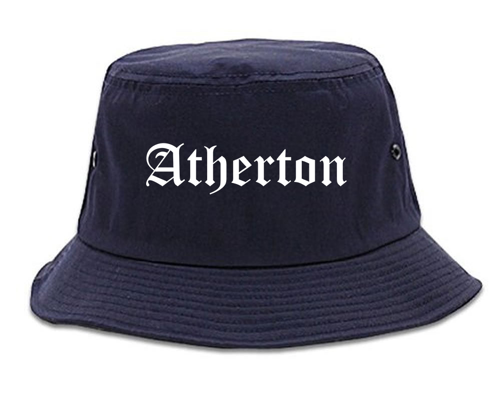 Atherton California CA Old English Mens Bucket Hat Navy Blue