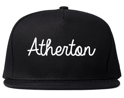 Atherton California CA Script Mens Snapback Hat Black