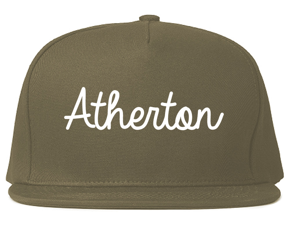 Atherton California CA Script Mens Snapback Hat Grey