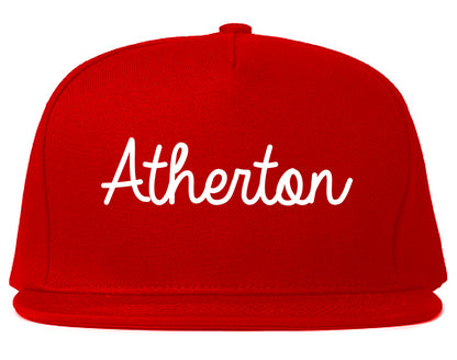 Atherton California CA Script Mens Snapback Hat Red
