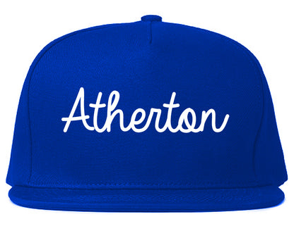 Atherton California CA Script Mens Snapback Hat Royal Blue