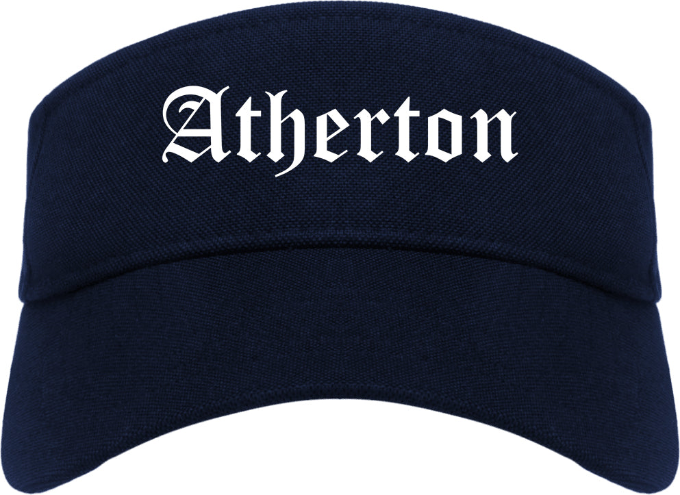Atherton California CA Old English Mens Visor Cap Hat Navy Blue