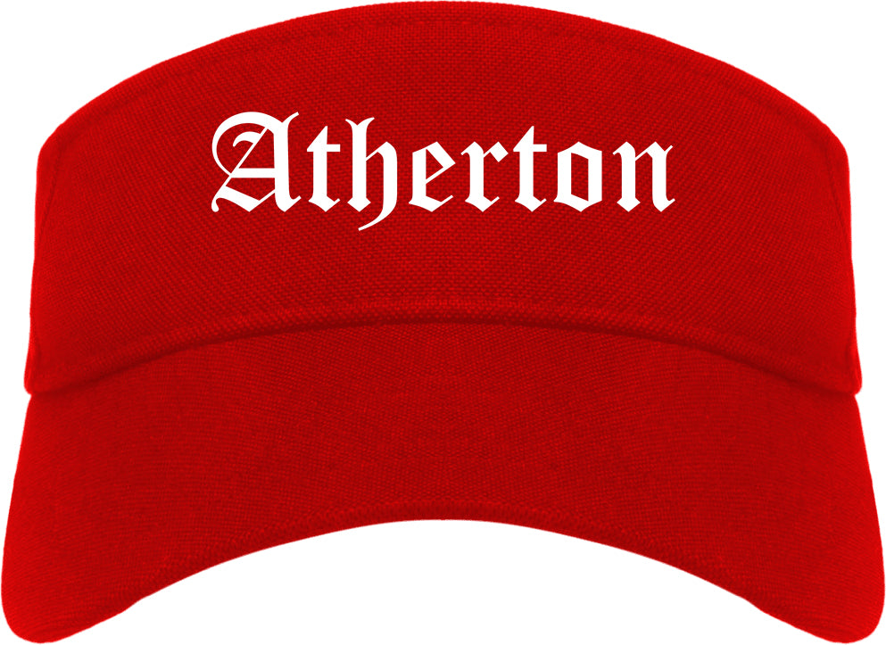 Atherton California CA Old English Mens Visor Cap Hat Red