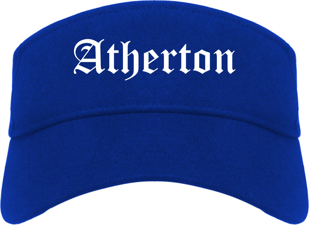 Atherton California CA Old English Mens Visor Cap Hat Royal Blue