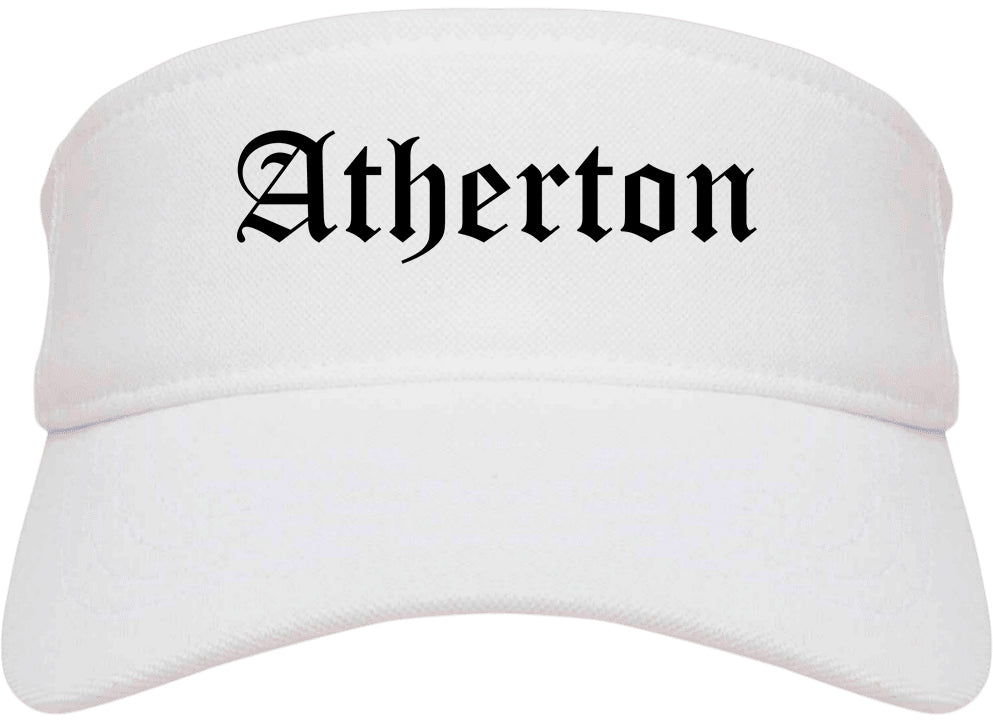 Atherton California CA Old English Mens Visor Cap Hat White