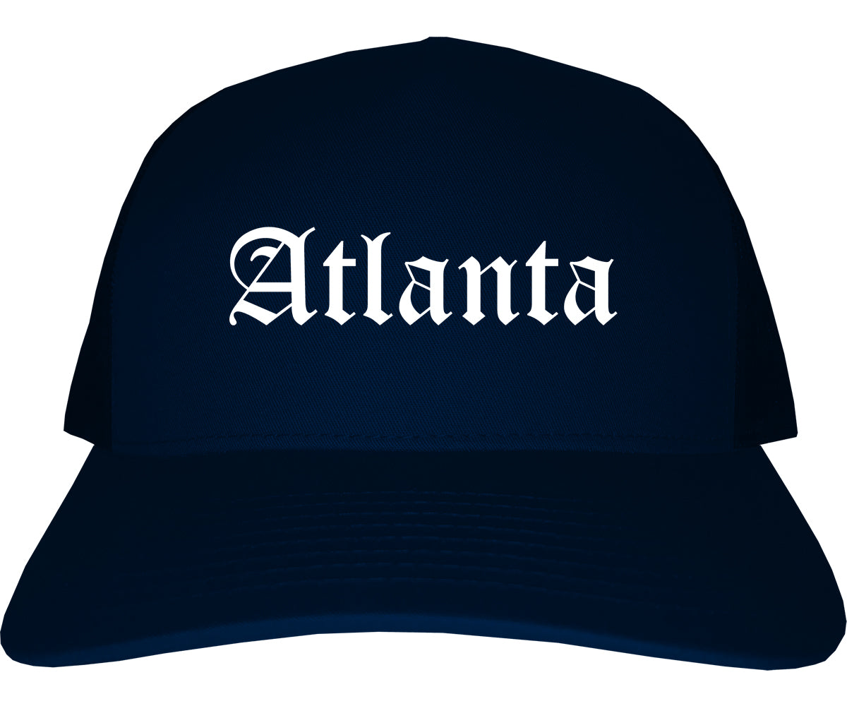 Atlanta Georgia GA Old English Mens Trucker Hat Cap Navy Blue