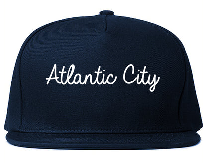 Atlantic City New Jersey NJ Script Mens Snapback Hat Navy Blue