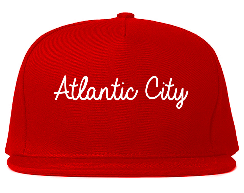 Atlantic City New Jersey NJ Script Mens Snapback Hat Red