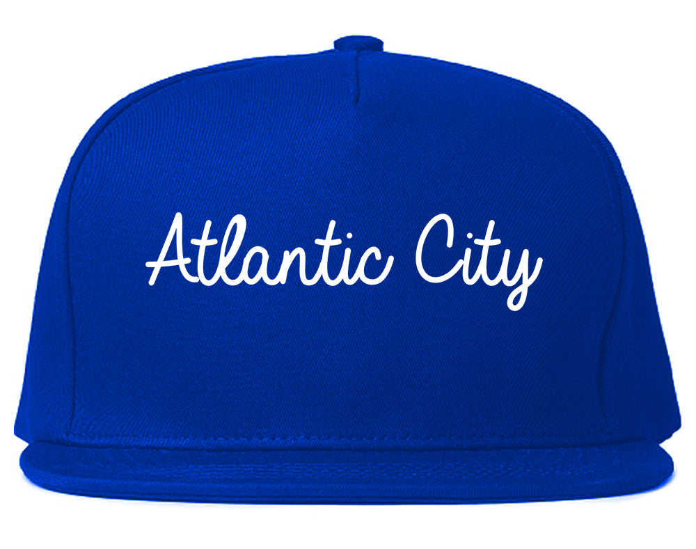 Atlantic City New Jersey NJ Script Mens Snapback Hat Royal Blue