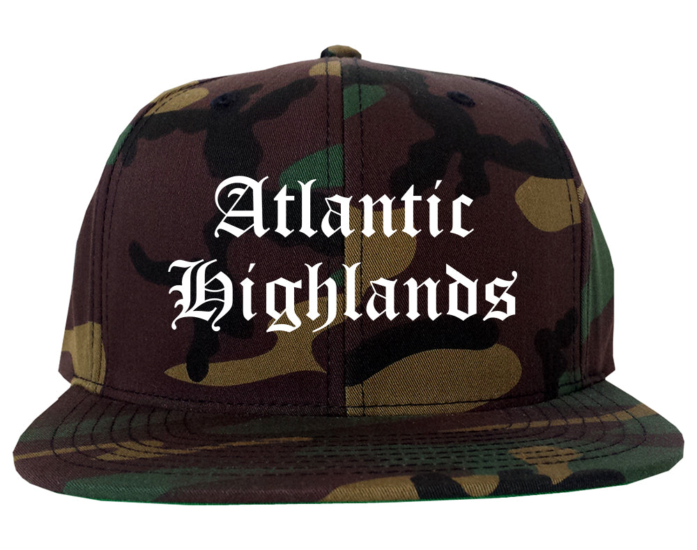Atlantic Highlands New Jersey NJ Old English Mens Snapback Hat Army Camo