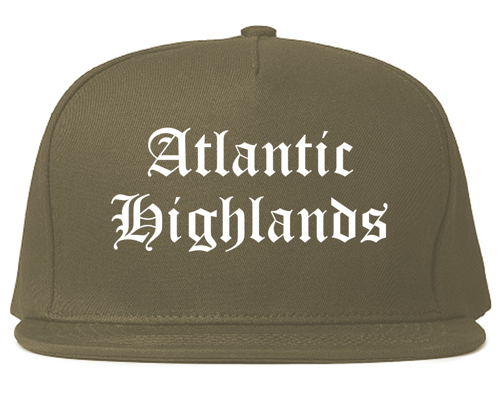 Atlantic Highlands New Jersey NJ Old English Mens Snapback Hat Grey
