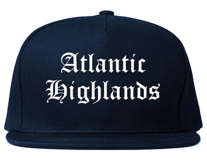 Atlantic Highlands New Jersey NJ Old English Mens Snapback Hat Navy Blue