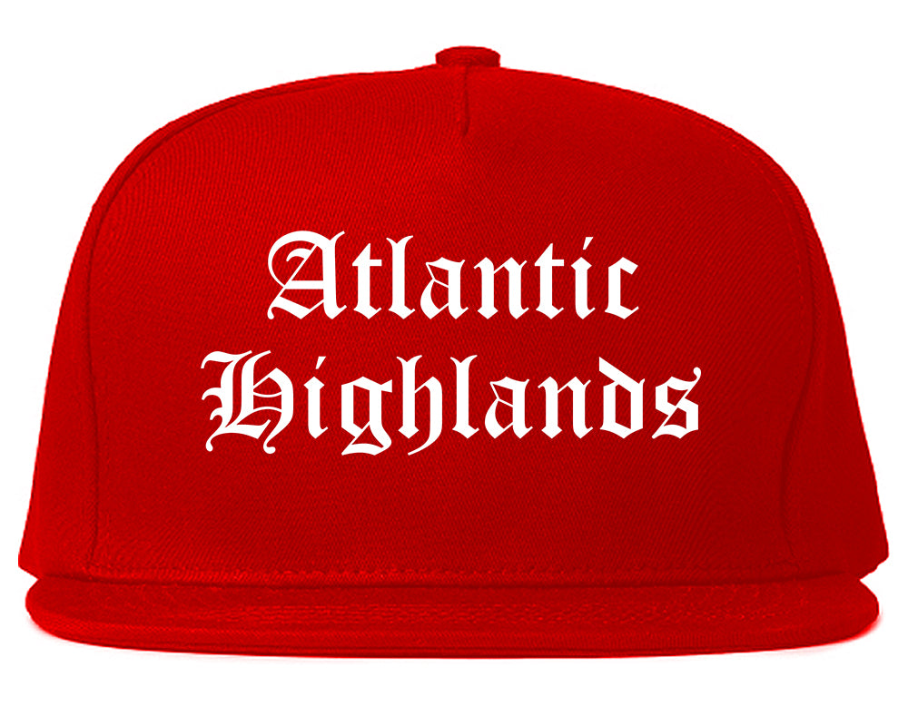 Atlantic Highlands New Jersey NJ Old English Mens Snapback Hat Red