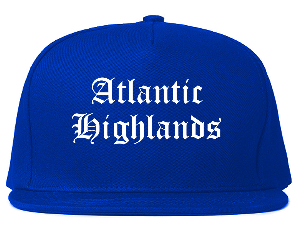 Atlantic Highlands New Jersey NJ Old English Mens Snapback Hat Royal Blue