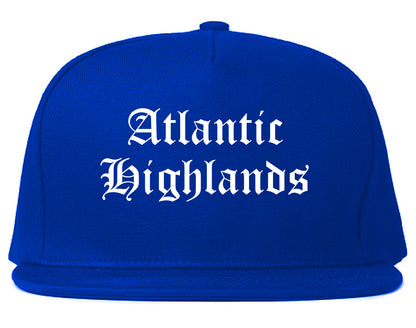 Atlantic Highlands New Jersey NJ Old English Mens Snapback Hat Royal Blue