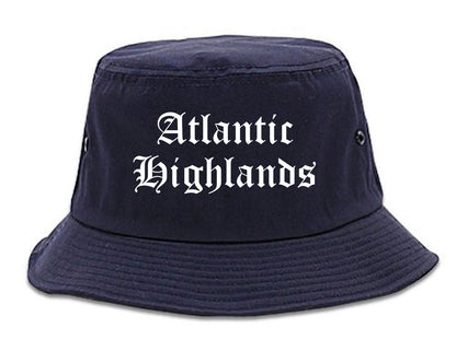 Atlantic Highlands New Jersey NJ Old English Mens Bucket Hat Navy Blue
