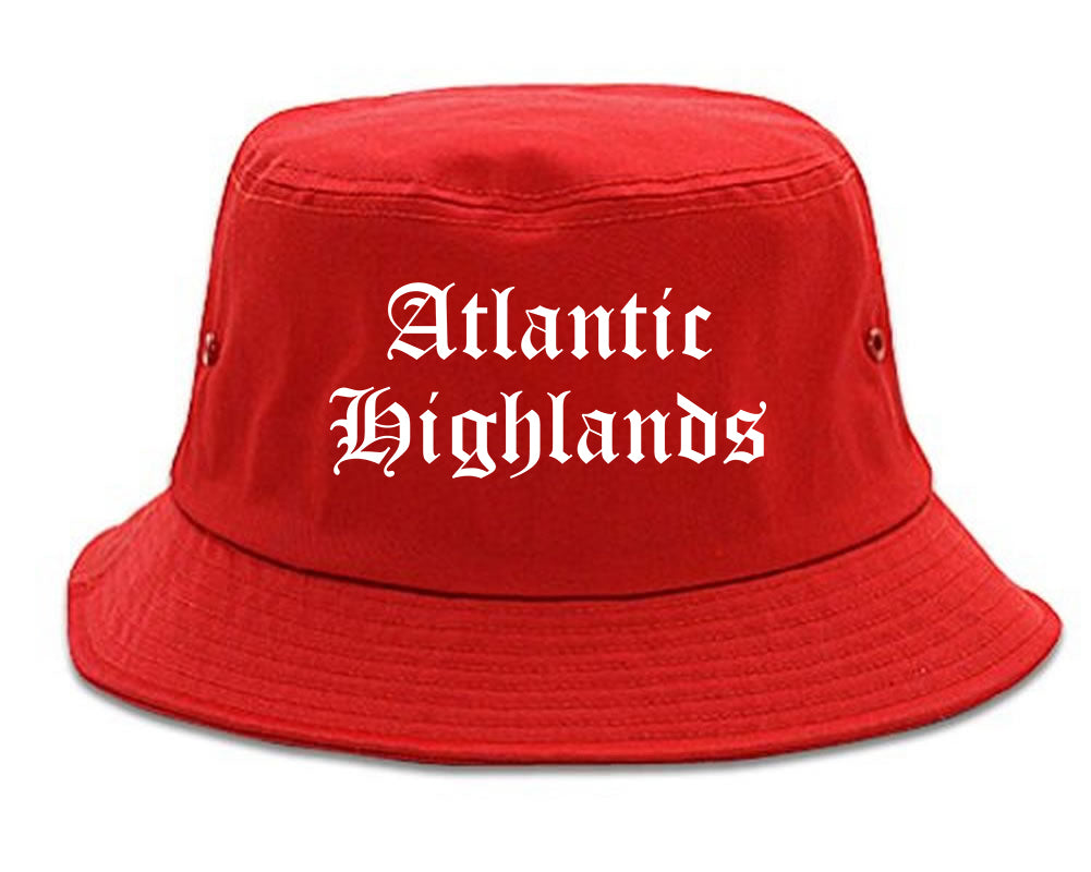 Atlantic Highlands New Jersey NJ Old English Mens Bucket Hat Red