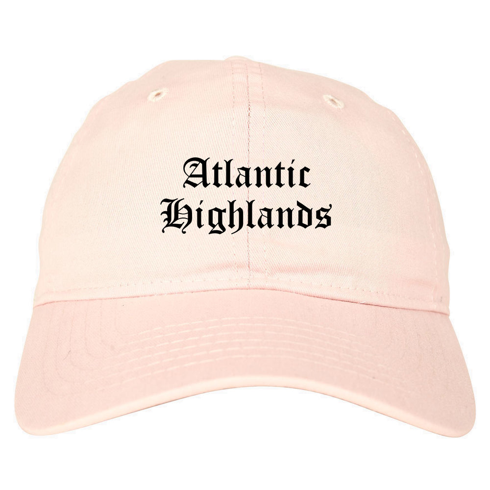 Atlantic Highlands New Jersey NJ Old English Mens Dad Hat Baseball Cap Pink