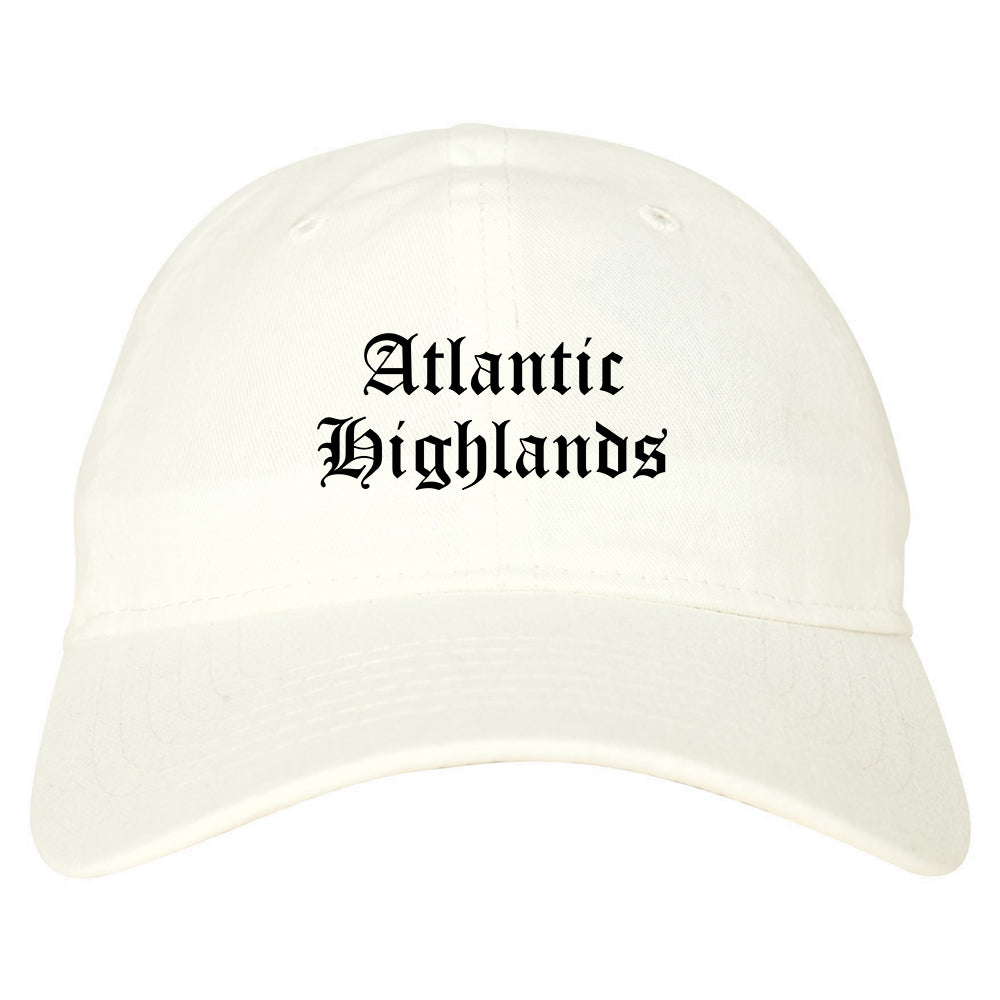 Atlantic Highlands New Jersey NJ Old English Mens Dad Hat Baseball Cap White