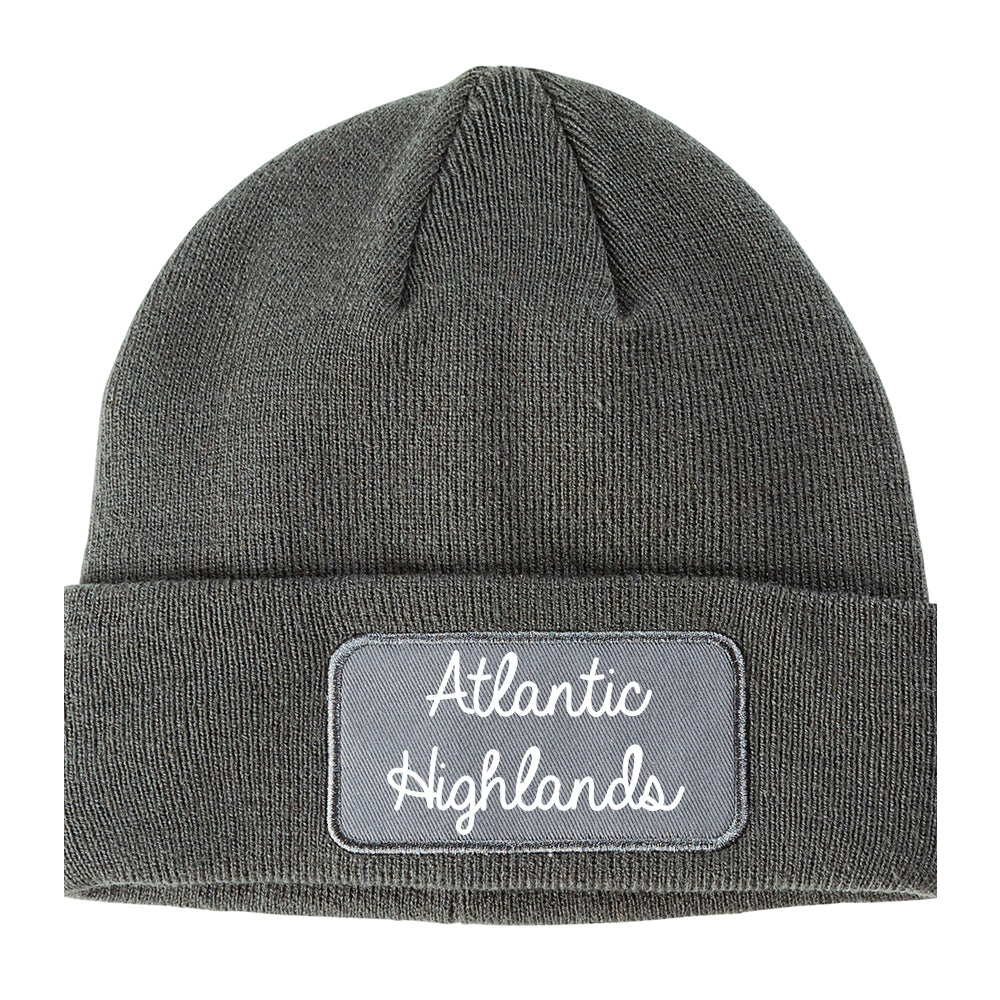 Atlantic Highlands New Jersey NJ Script Mens Knit Beanie Hat Cap Grey