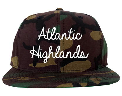 Atlantic Highlands New Jersey NJ Script Mens Snapback Hat Army Camo