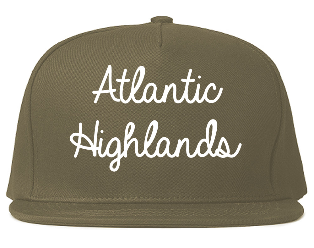 Atlantic Highlands New Jersey NJ Script Mens Snapback Hat Grey