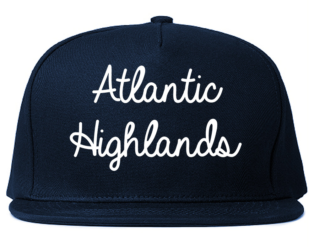 Atlantic Highlands New Jersey NJ Script Mens Snapback Hat Navy Blue