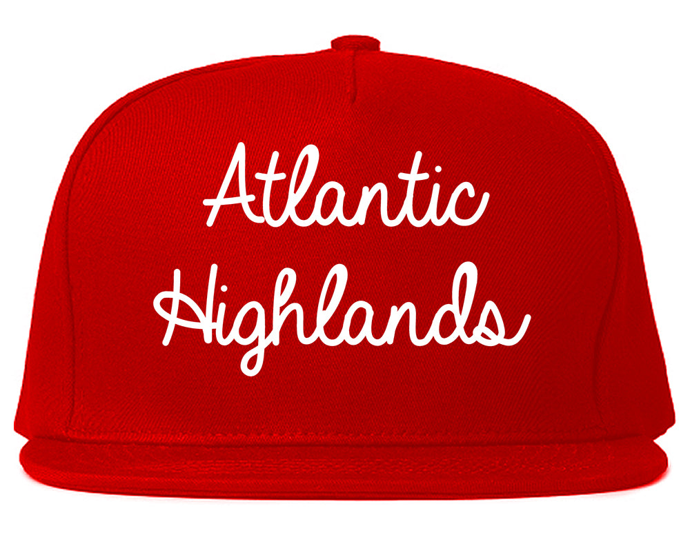 Atlantic Highlands New Jersey NJ Script Mens Snapback Hat Red