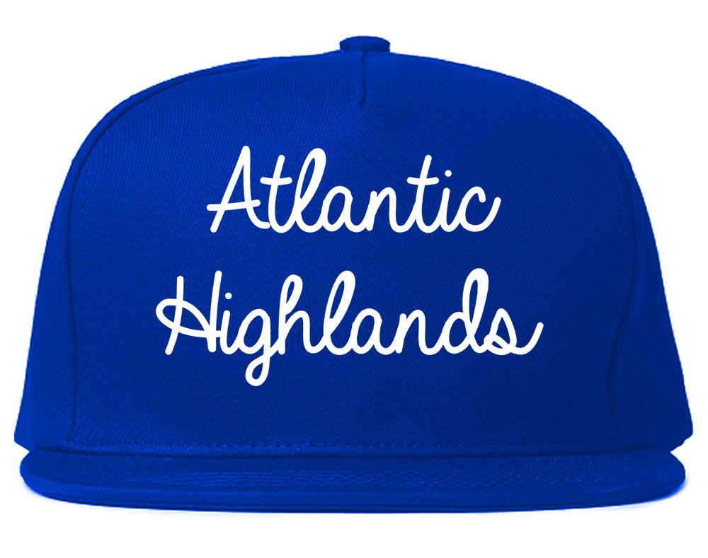 Atlantic Highlands New Jersey NJ Script Mens Snapback Hat Royal Blue